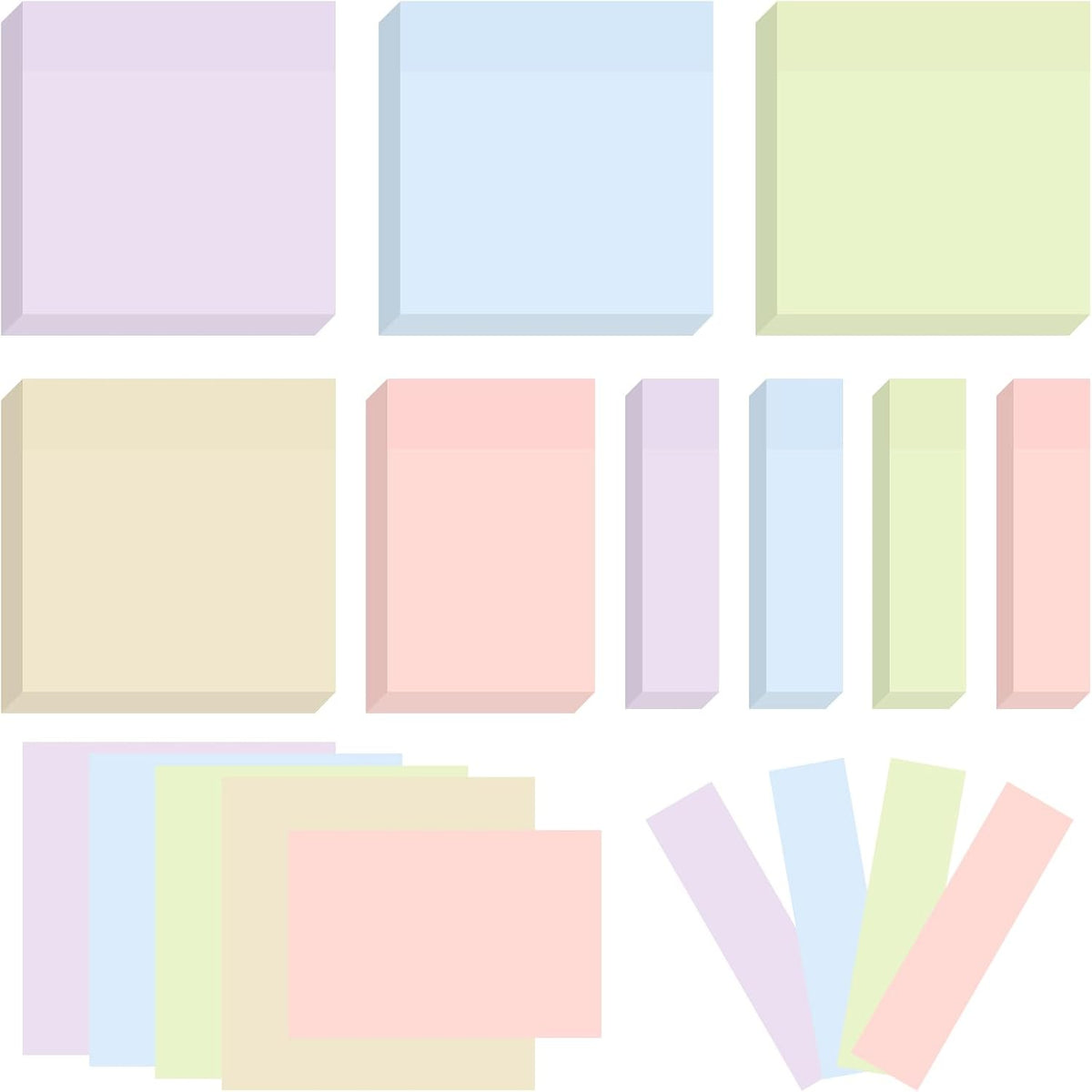 BAYTORY 6 Pads Pastel Sticky Notes, Self-Stick Note (3x3 & 3x2 & 3x0.7 in)