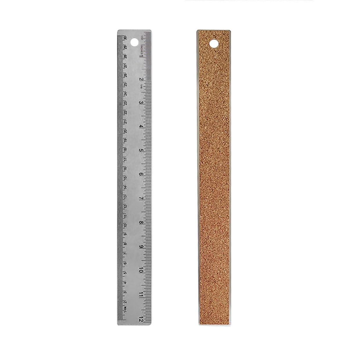 6-Inch and 12-Inch Stainless Steel Metal Ruler with Non-Slip Cork Backing