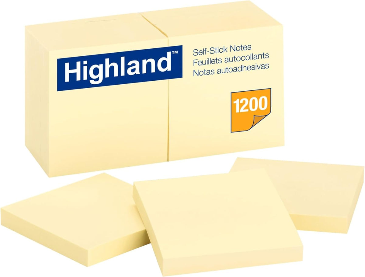 Highland Sticky Notes, 3 x 3 Inches, Yellow, 24 Pack (6549-24)