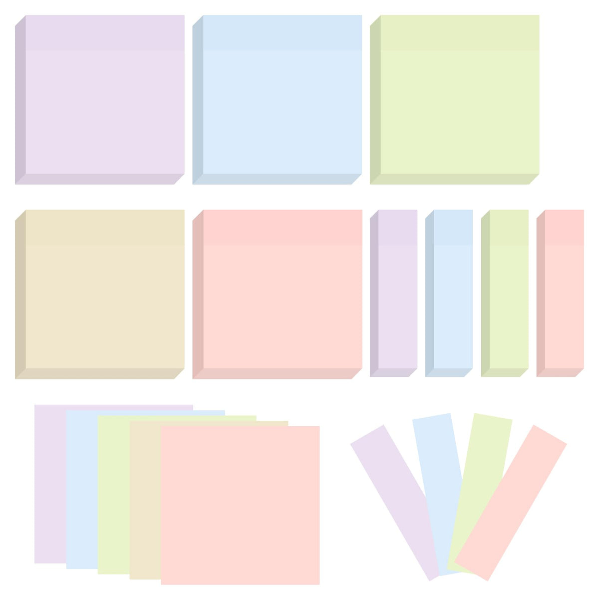 BAYTORY 6 Pads Pastel Sticky Notes, Self-Stick Note (3x3 & 3x2 & 3x0.7 in)