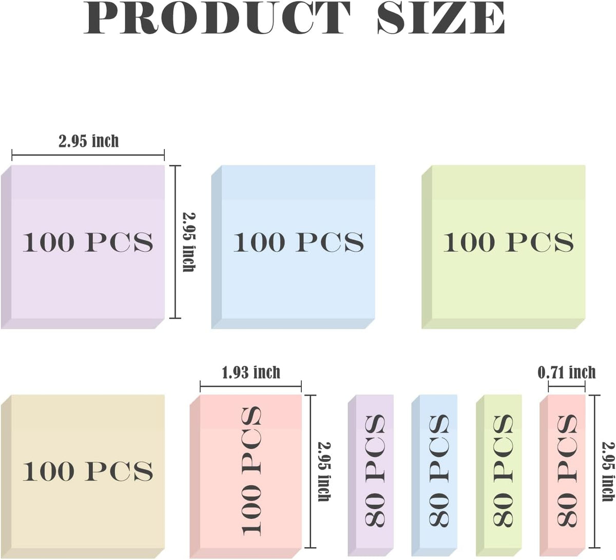 BAYTORY 6 Pads Pastel Sticky Notes, Self-Stick Note (3x3 & 3x2 & 3x0.7 in)