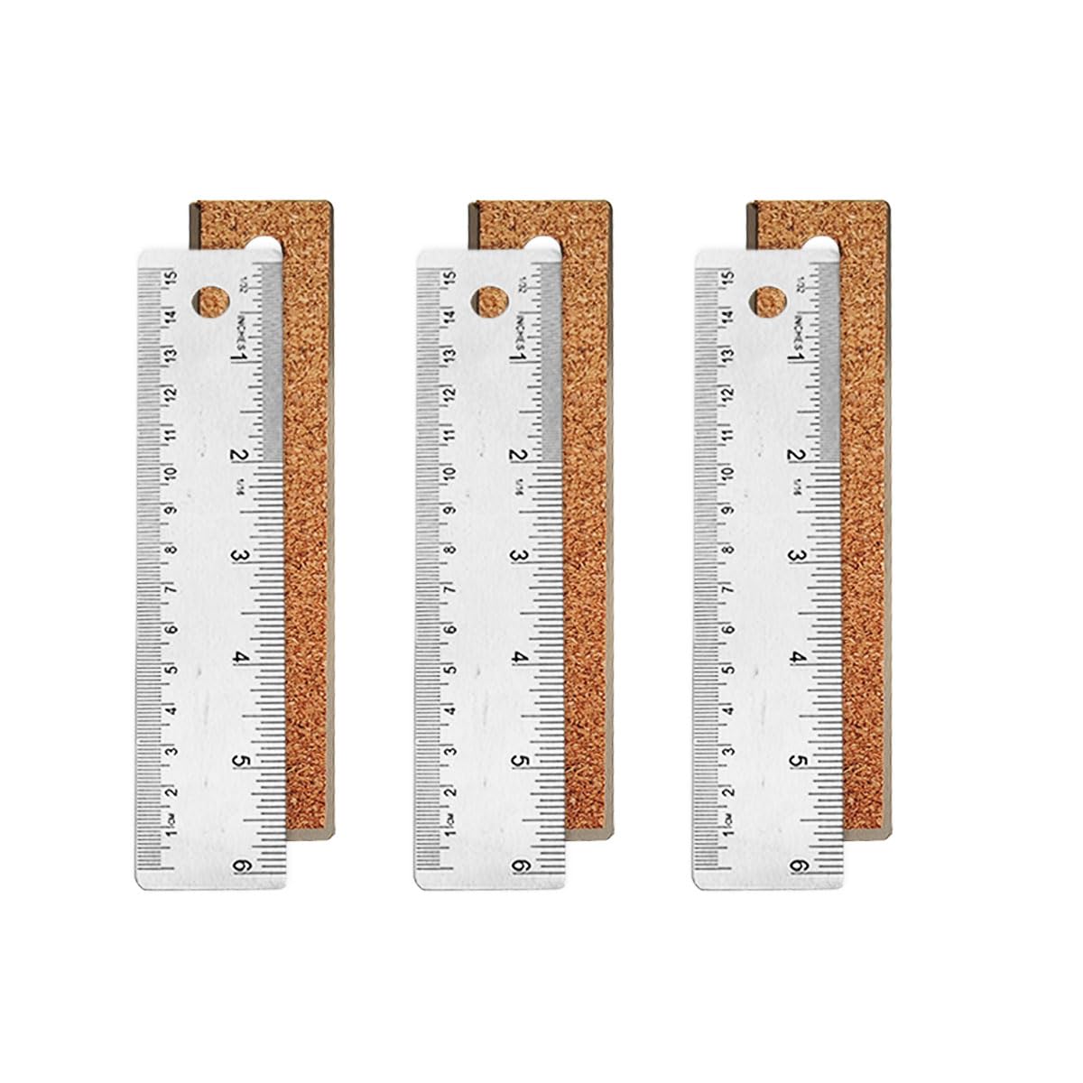 6-Inch and 12-Inch Stainless Steel Metal Ruler with Non-Slip Cork Backing