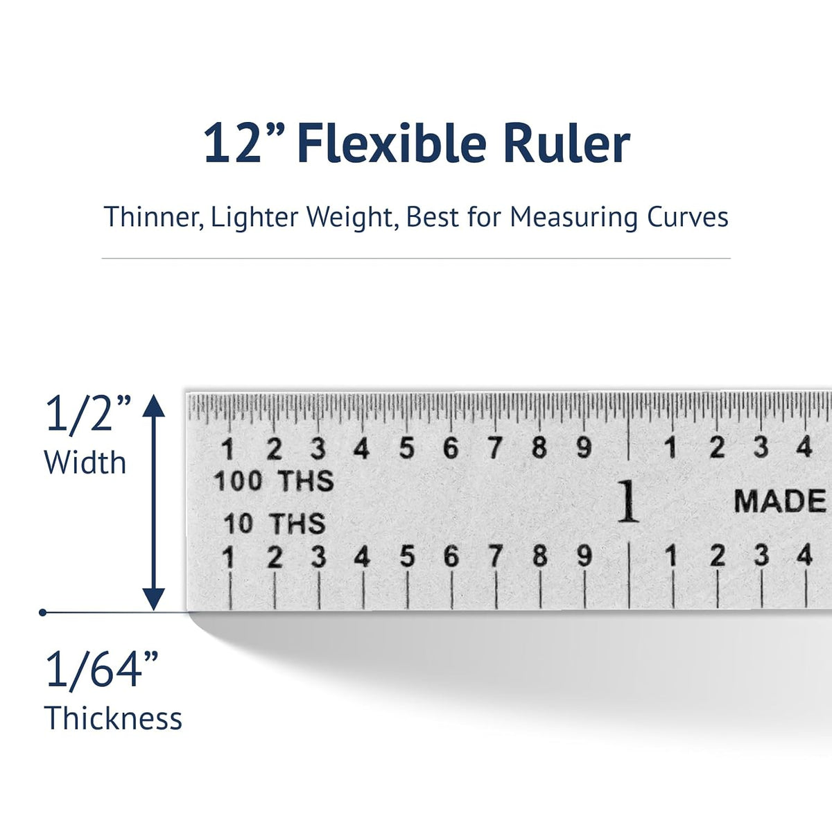 PEC Tools 12"/300mm Steel Rule, Slim & Flexible, Made in USA