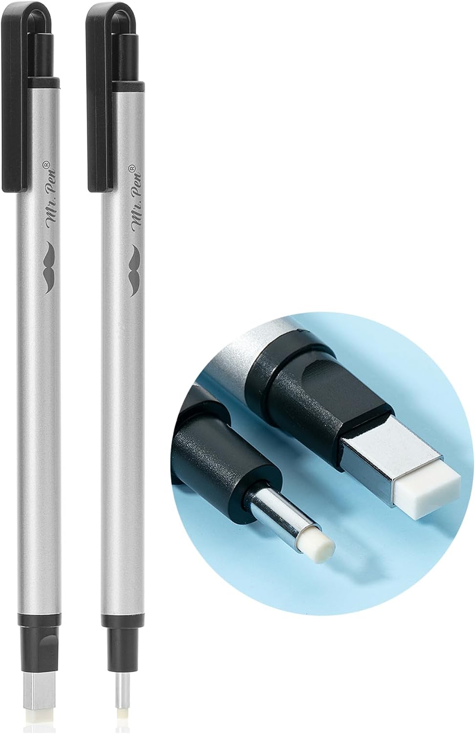 Mr. Pen- Pen Style Eraser Set, 2 Pack, Square & Round Tip