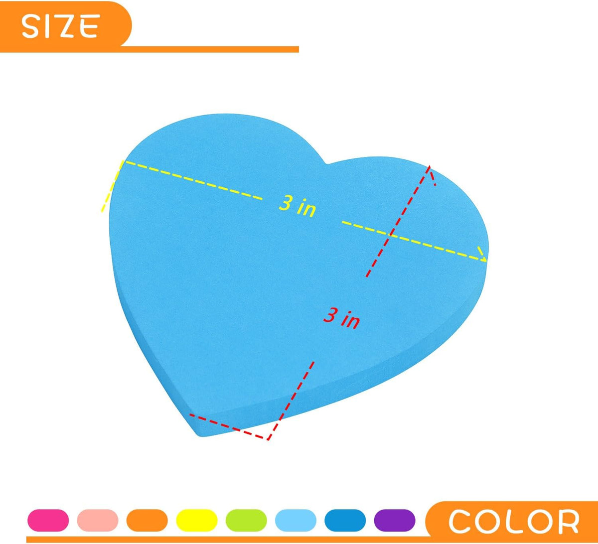 SIMONA Heart Shape Sticky Notes 3x3 in 8 Color Bright Colorful Sticky Pad