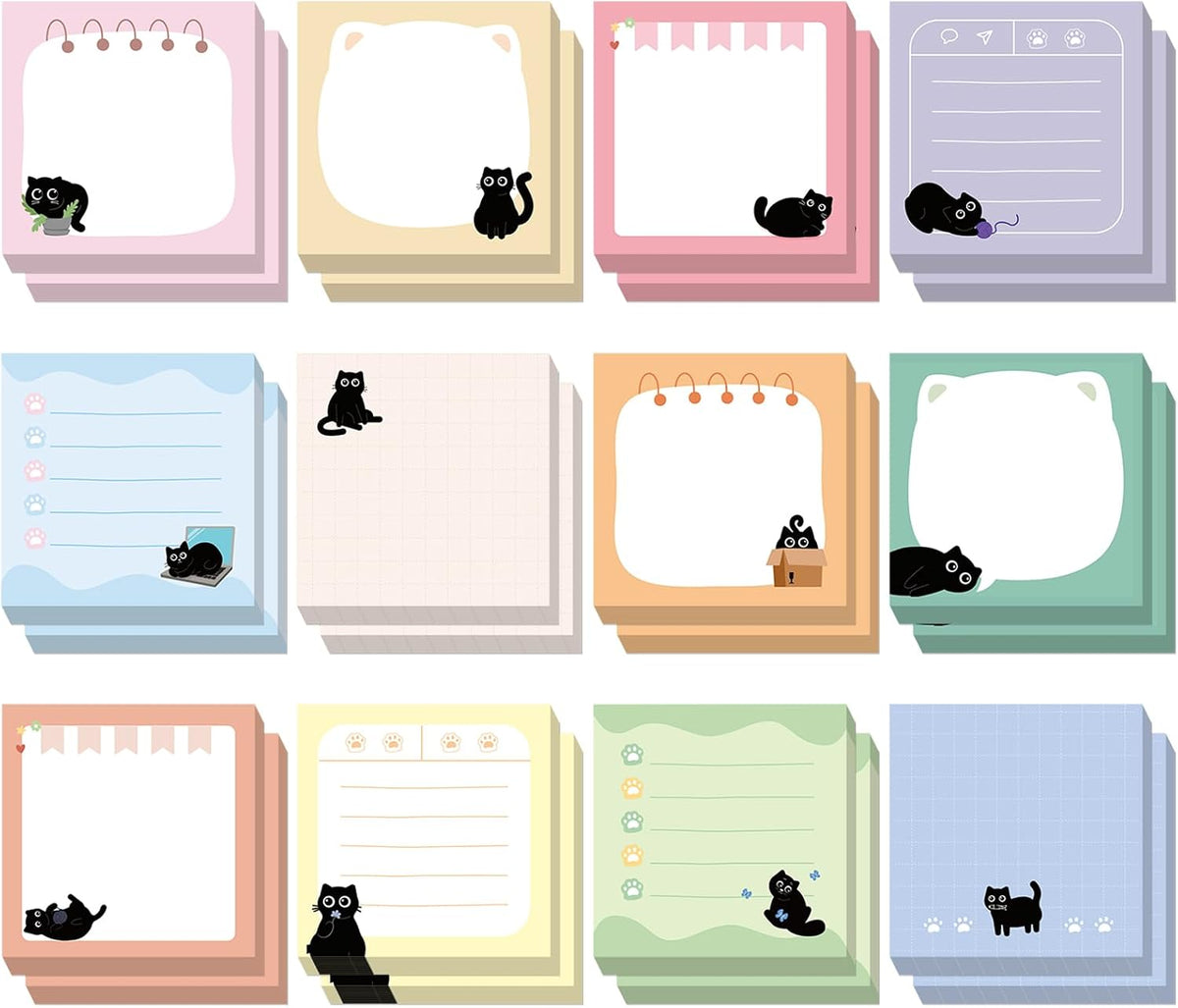 BESARME 24 Pads Black Cat Sticky Notes, 3 x 3 in, 840 Sheets
