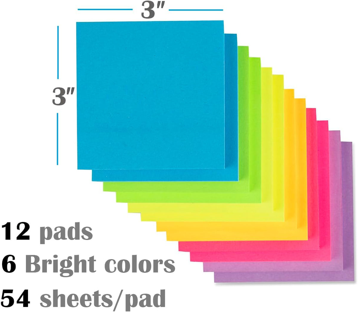 (12 Pads) Pop-up Sticky Notes 3x3 in,Bright Colors