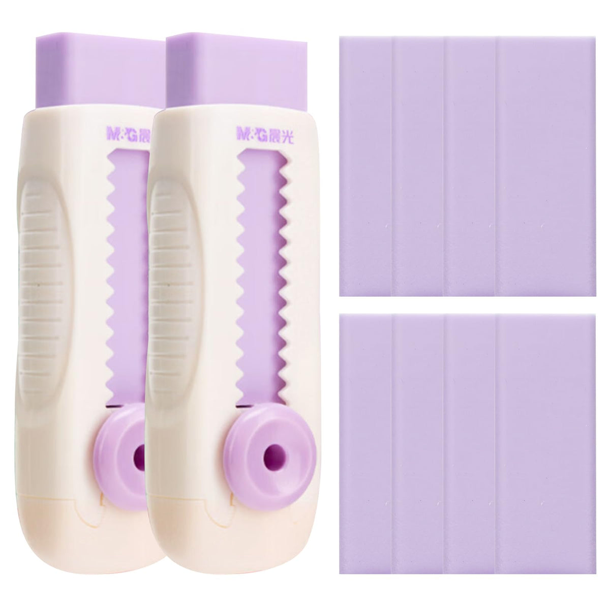 M&G 4+1 Pack Rubber Pink Erasers Sliding Retractable Eraser, Soft Cute Erasers Push Pull Large Pencil Erasers with Plastic Sleeve 4 Refill Eraser for School Students Kids Office Home Supplies