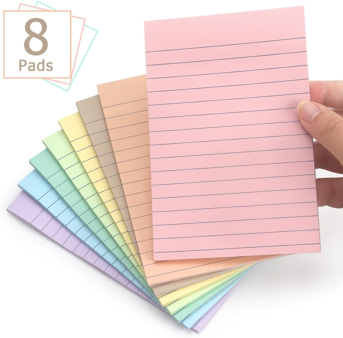 Lined Sticky Notes, 4x6 in, 8 Pack, Light Colors, Self-Adhesive Notepads