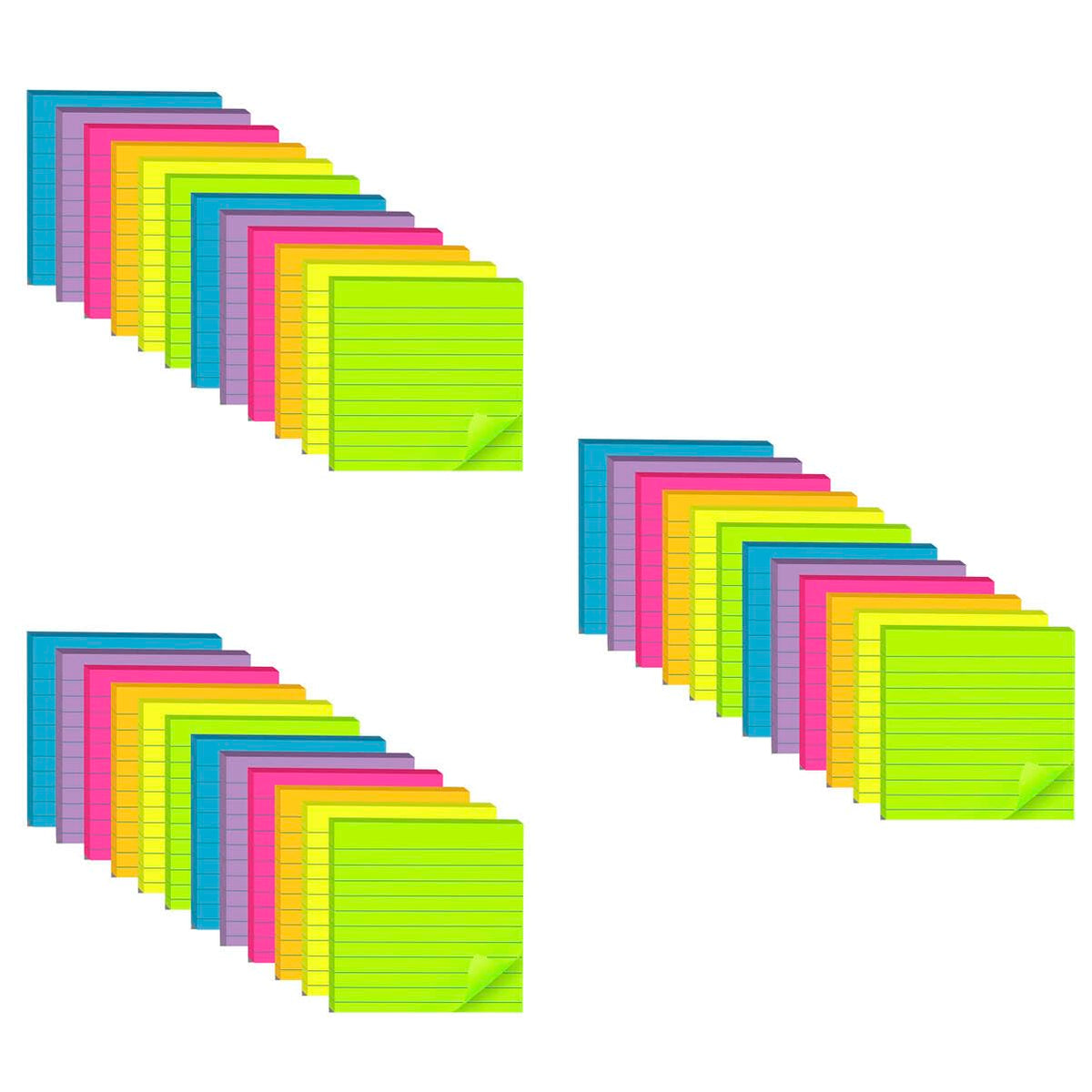 (12 Pads) Lined Sticky Notes 4x4 in, 6 Bright Colors Self-Stick Note Pads