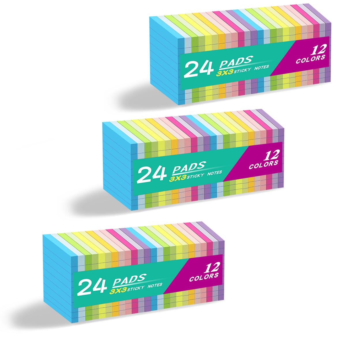 (24 Pack) Lined Sticky Notes 3x3 in,Bright Notepads with Lines