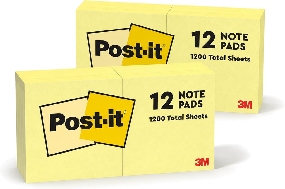 Post-it Sticky Notes 654, Canary Yellow, 3x3 in, 2 Pack, 24 Pads