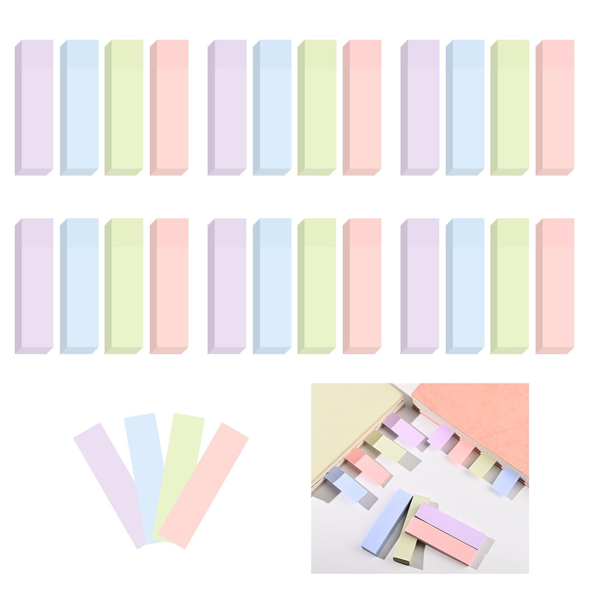 BAYTORY 6 Pads Pastel Sticky Notes, Self-Stick Note (3x3 & 3x2 & 3x0.7 in)