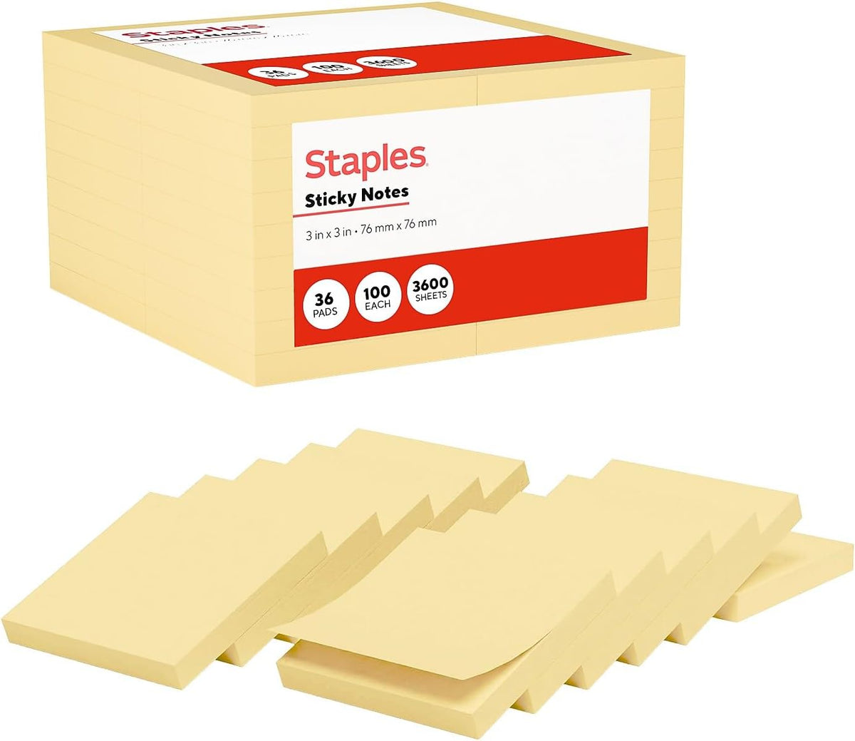 Staples Sticky Notes, 3x3 Inch, Assorted Colors, 3600 Sheets