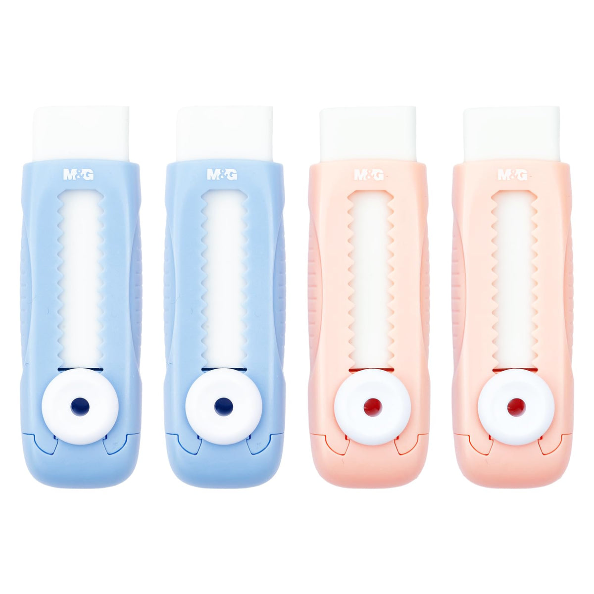 M&G 4+1 Pack Rubber Pink Erasers Sliding Retractable Eraser, Soft Cute Erasers Push Pull Large Pencil Erasers with Plastic Sleeve 4 Refill Eraser for School Students Kids Office Home Supplies