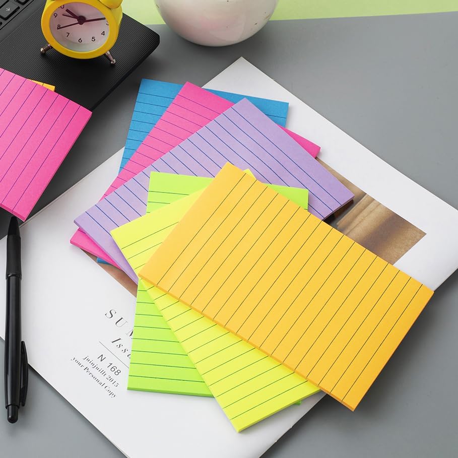 (6 Pack) Lined Sticky Notes 4x6 in,Bright Large Notepads with Lines