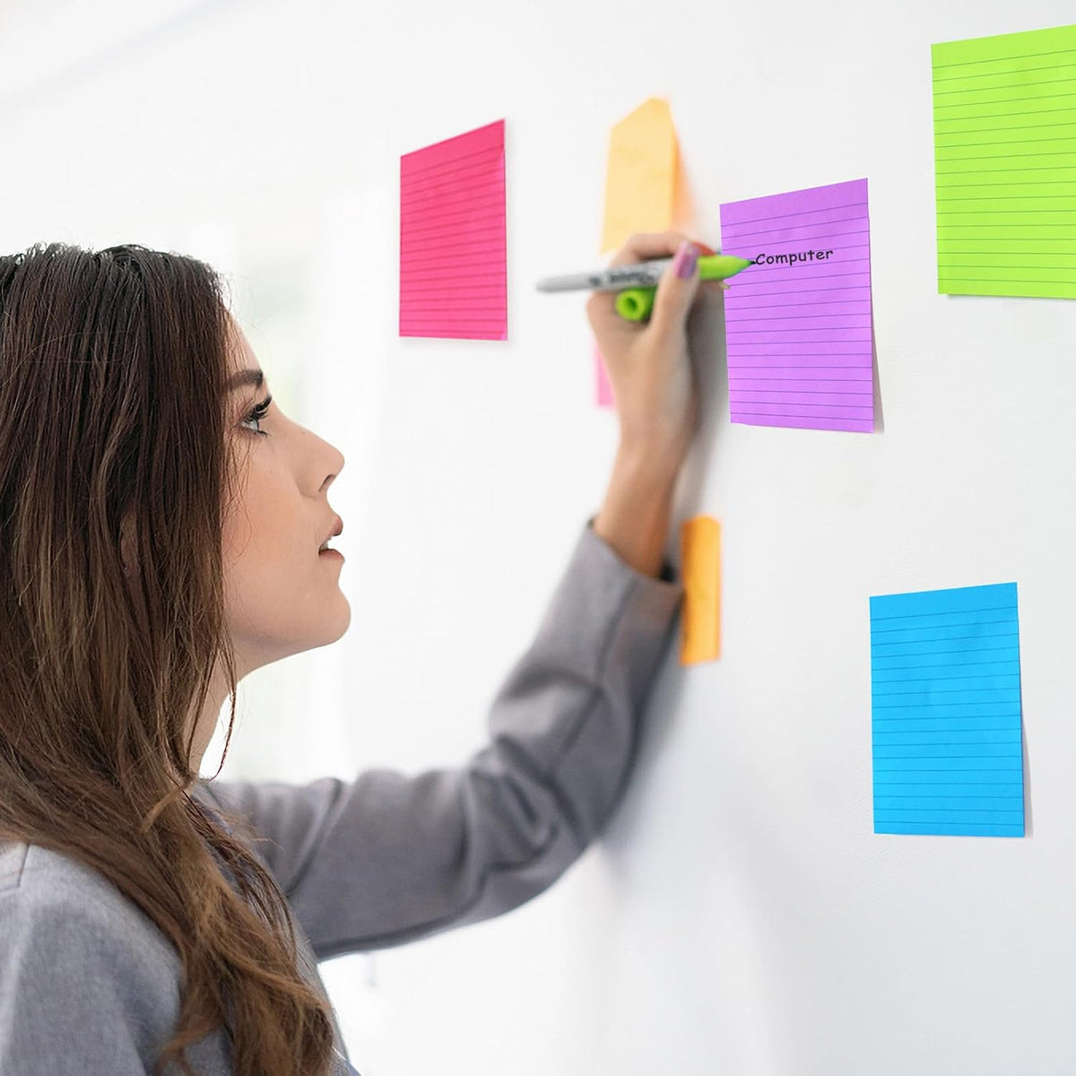 HQCME 9 Pads Lined Sticky Notes 4x6 in, Bright Large Notepads with Lines