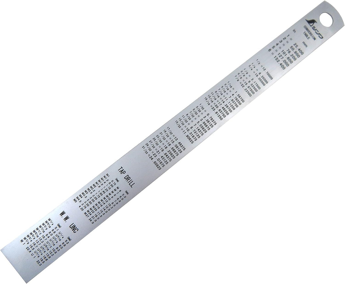 Shinwa 150 mm Rigid (15 mm x 0.5 mm) Zero Glare Satin Chrome Stainless Steel Machinist Engineer Ruler/Rule with Graduations in mm and .5mm Model 13005