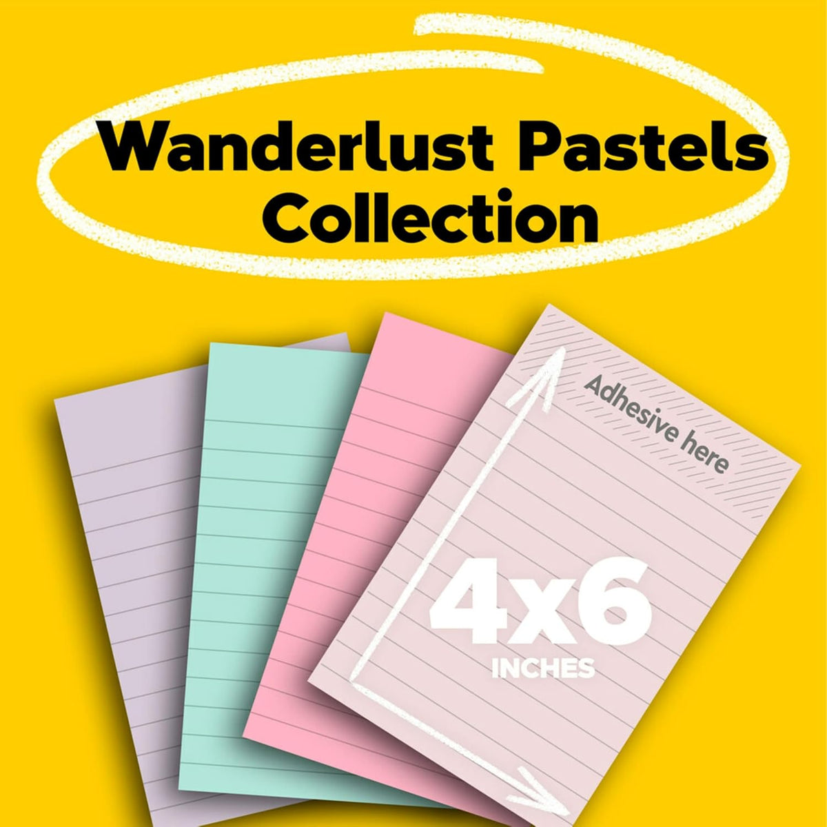 Post-it 100% Recycled Paper Super Sticky Notes, Lined, 4 in. x 6 in., 4 Pads, 45 Sheets per Pad, Wanderlust Pastels, School Supplies and Office Products