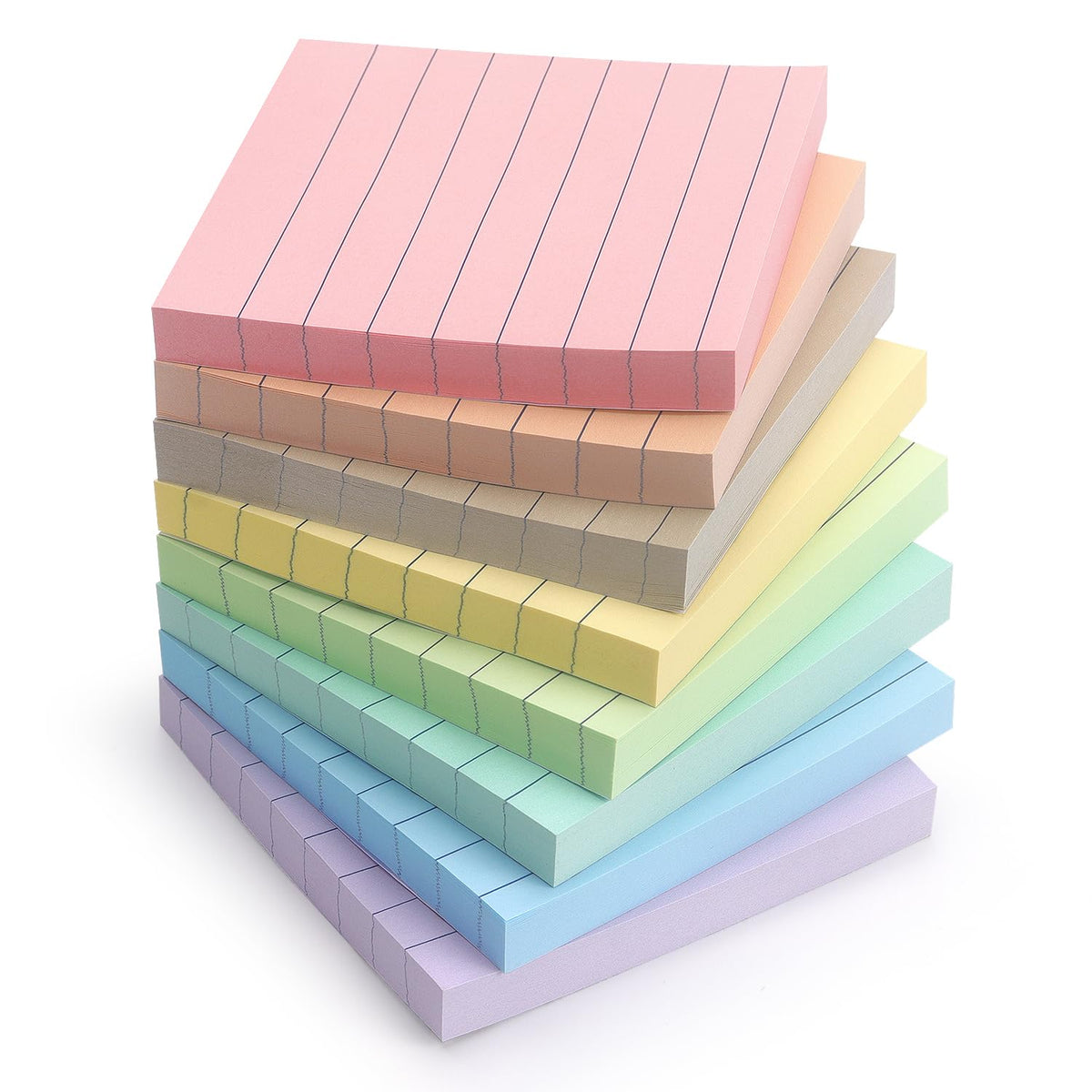 Lined Sticky Notes, 4x6 in, 8 Pack, Light Colors, Self-Adhesive Notepads