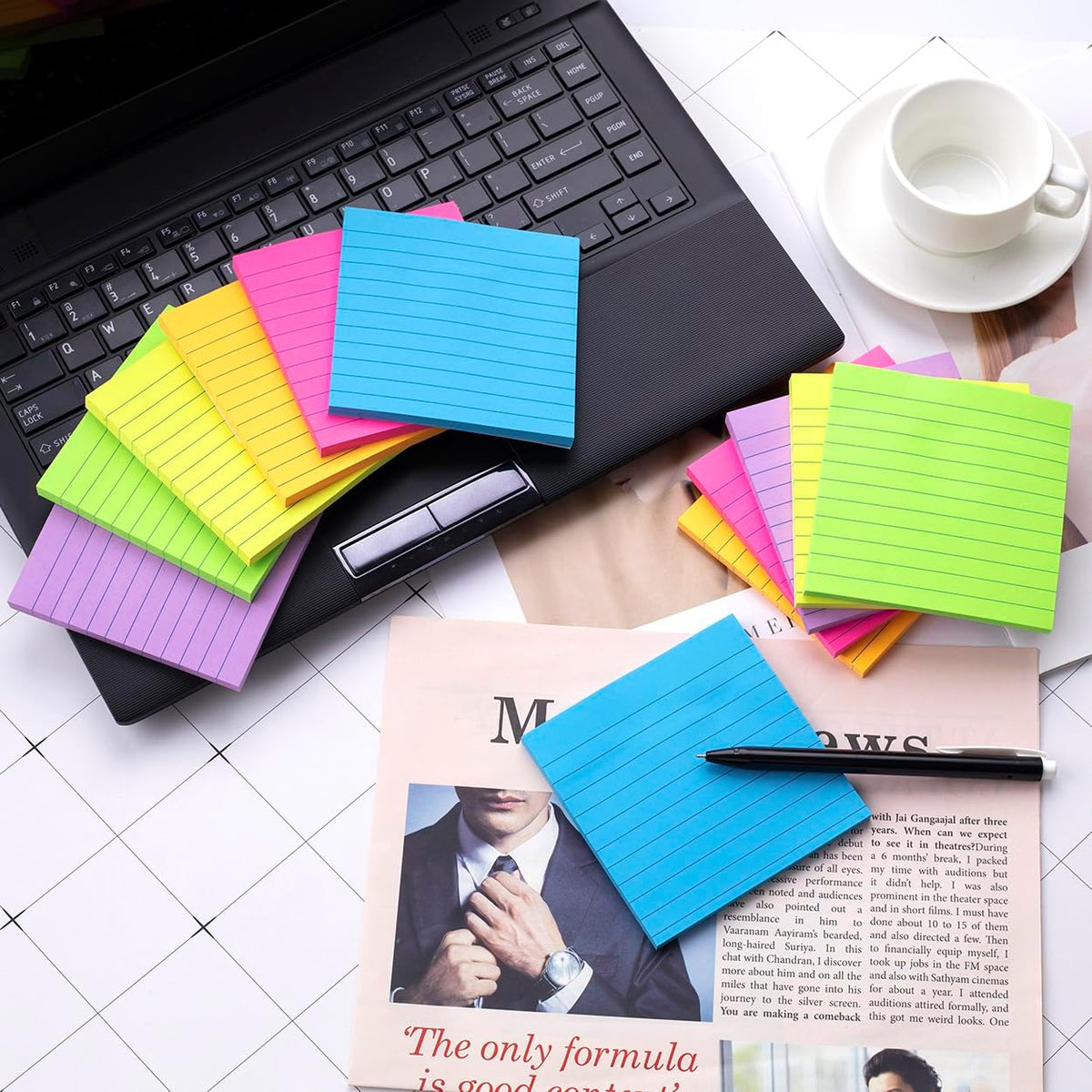(12 Pads) Lined Sticky Notes 4x4 in, 6 Bright Colors Self-Stick Note Pads