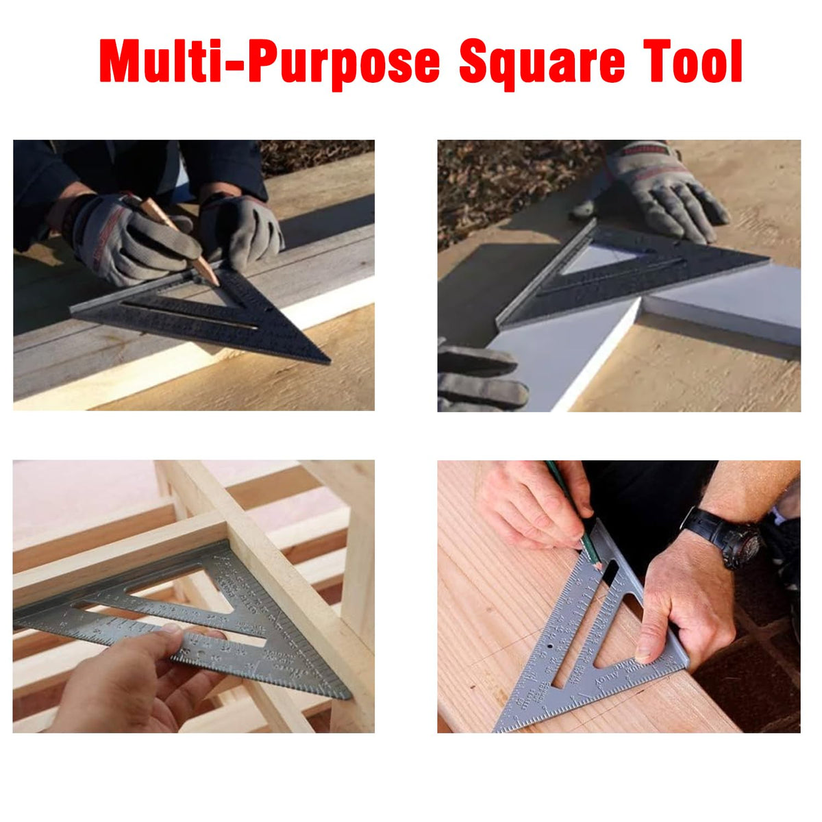 7 Inch Aluminum Rafter Square - Double-Sided Engraved Scales, Precision Carpentry Tool for Woodworking, Roof Pitch & Angle Marking