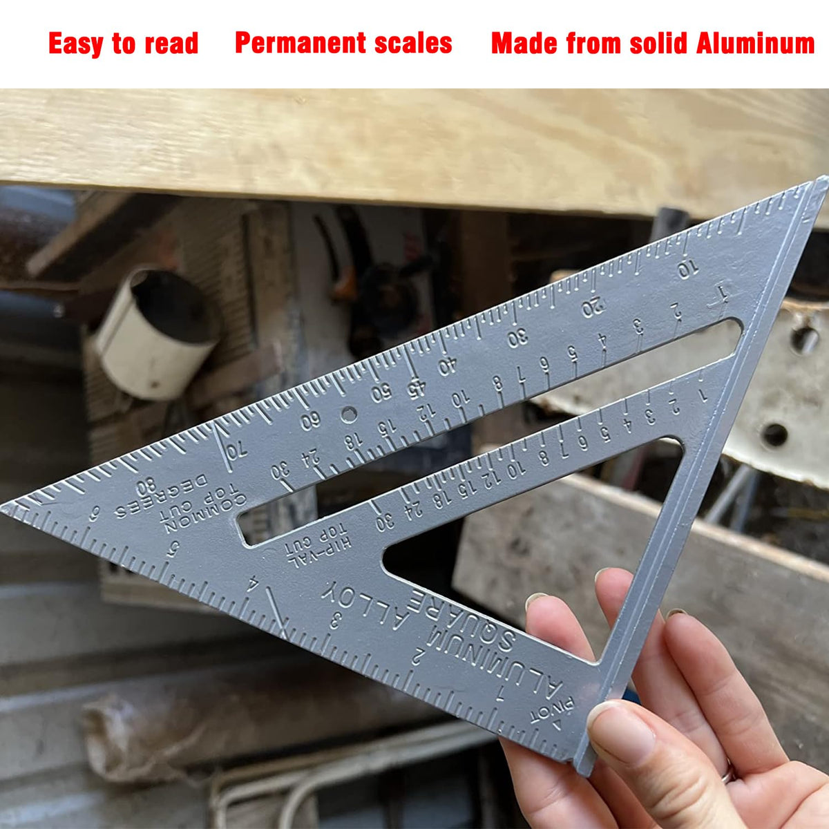 7 Inch Aluminum Rafter Square - Double-Sided Engraved Scales, Precision Carpentry Tool for Woodworking, Roof Pitch & Angle Marking