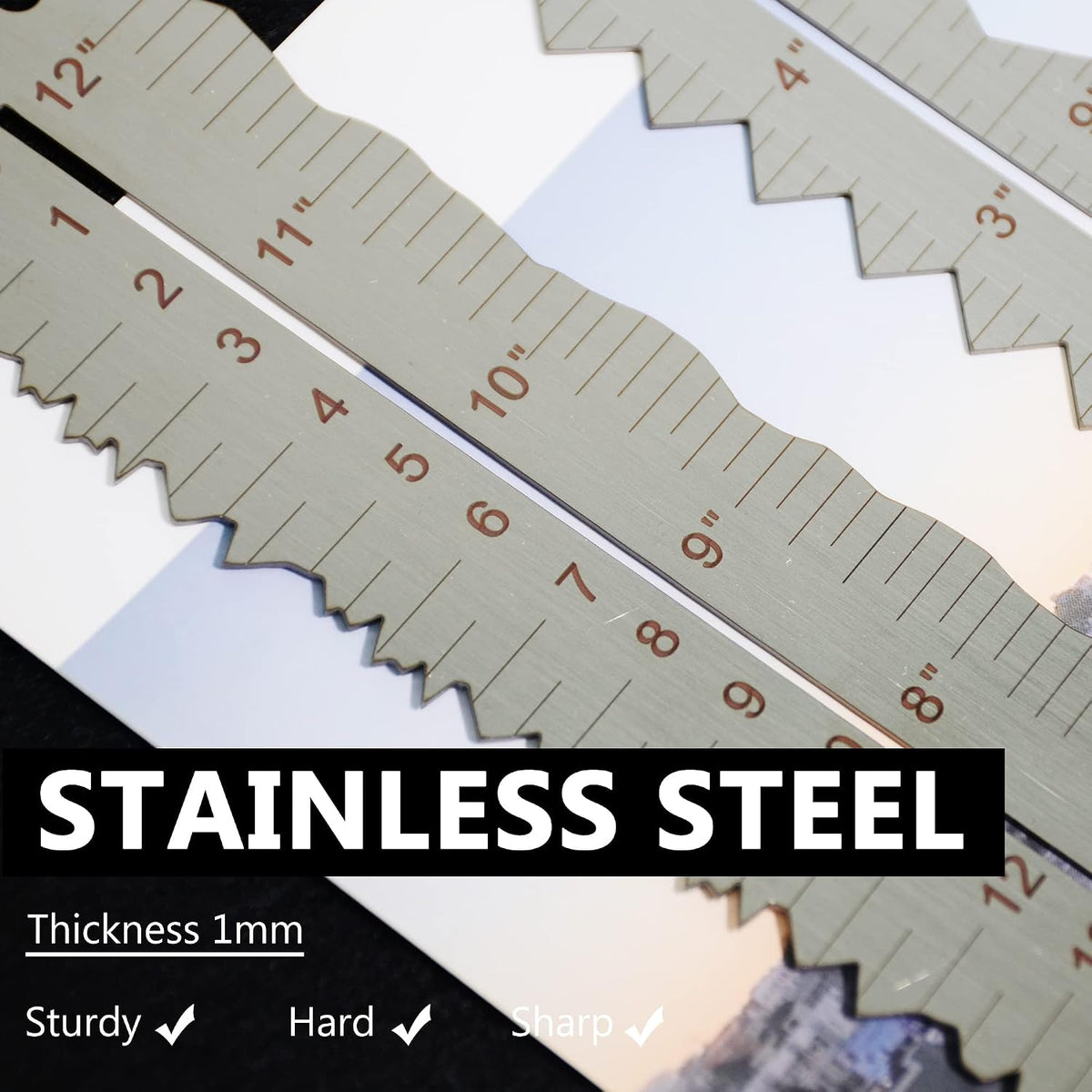 Metal Irregular Edges Ruler for Paper Tearing, 12" Measuring Tool
