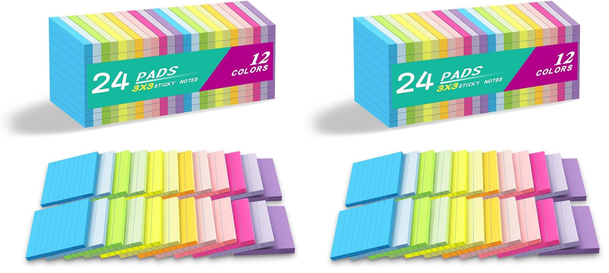 (24 Pack) Lined Sticky Notes 3x3 in,Bright Notepads with Lines