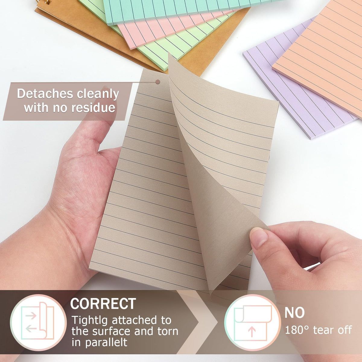 Lined Sticky Notes, 4x6 in, 8 Pack, Light Colors, Self-Adhesive Notepads