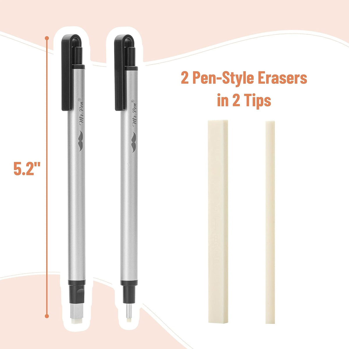 Mr. Pen- Pen Style Eraser Set, 2 Pack, Square & Round Tip
