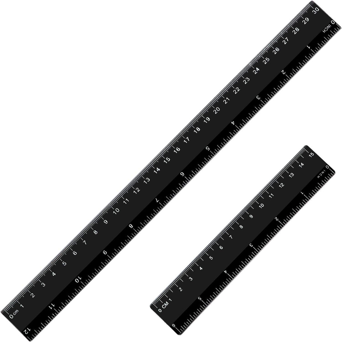 eBoot Plastic Ruler Straight Ruler Plastic Measuring Tool 12 Inches and 6 Inches, 2 Pieces (Black)