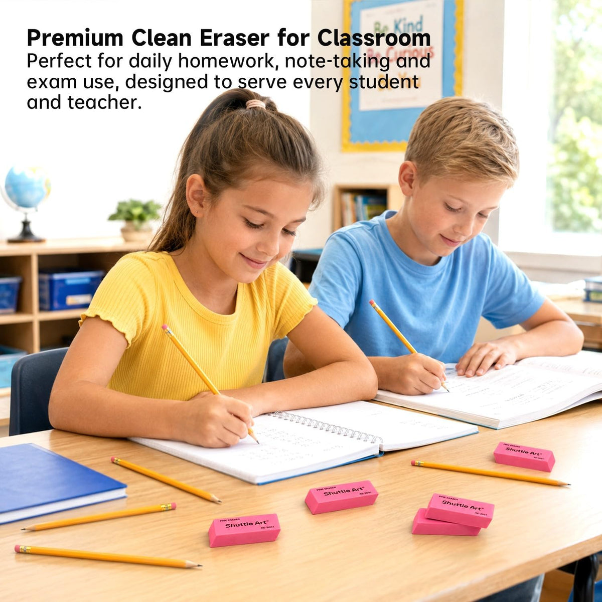 Shuttle Art Pink Erasers, 200 Pack Bulk for School, Office, Latex-Free Soft Erasers for Kids, Teachers as School Supplies
