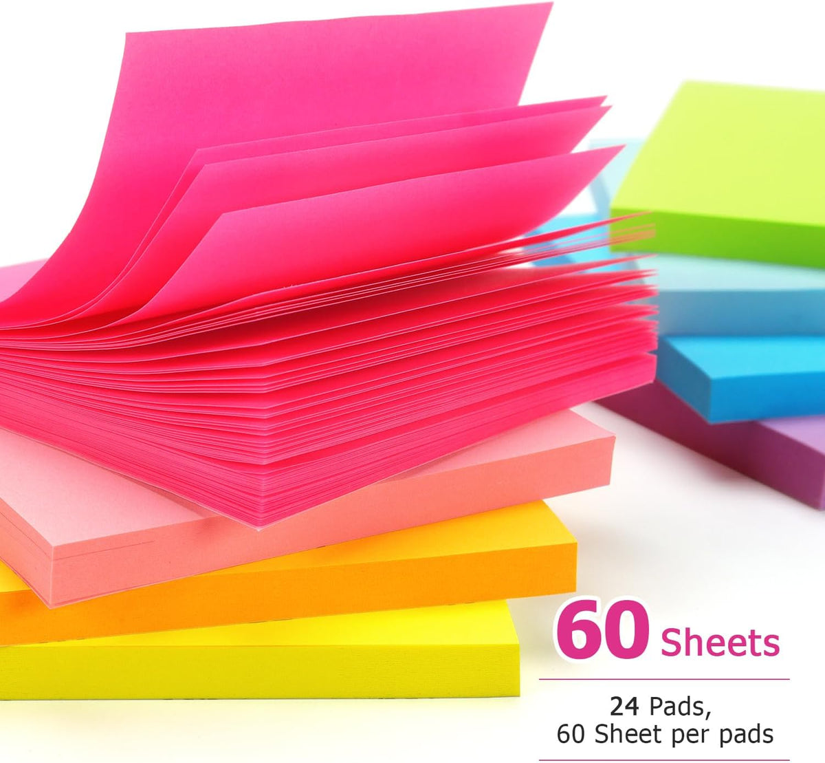 Early Buy 24 Pack Sticky Notes, 3×3 in, 8 Bright Colors, 60 Sheets/Pad