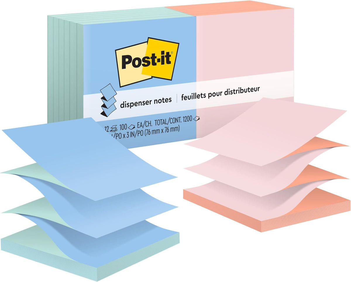 Post-it Pop-up Notes, 3 x 3 in, Assorted Alternating Colors, 12 Pads