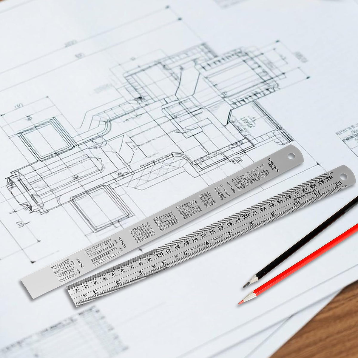 3PCS 12 Inch Metal Ruler,Stainless Steel Rulers with Inch and Metric Graduations ,Suitable for Engineering Drawings and Offices Family