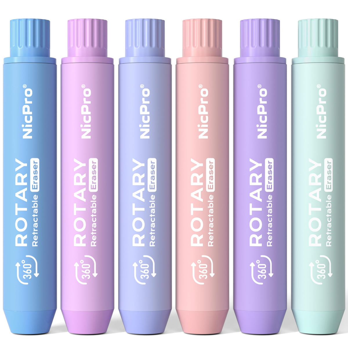 Nicpro 6 Pack Rotary Retractable Erasers, Soft TPE Rubber Twist Eraser