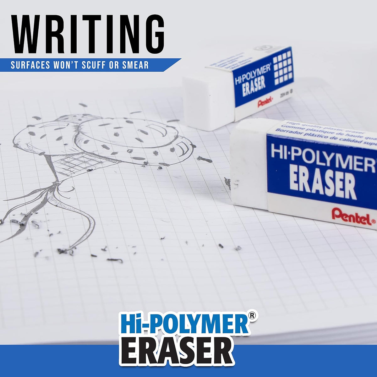 Pentel Hi-Polymer Block Eraser Small White, Pack of 4 (ZEH05BP4)
