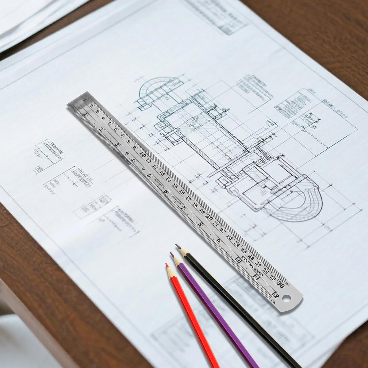 3PCS 12 Inch Metal Ruler,Stainless Steel Rulers with Inch and Metric Graduations ,Suitable for Engineering Drawings and Offices Family