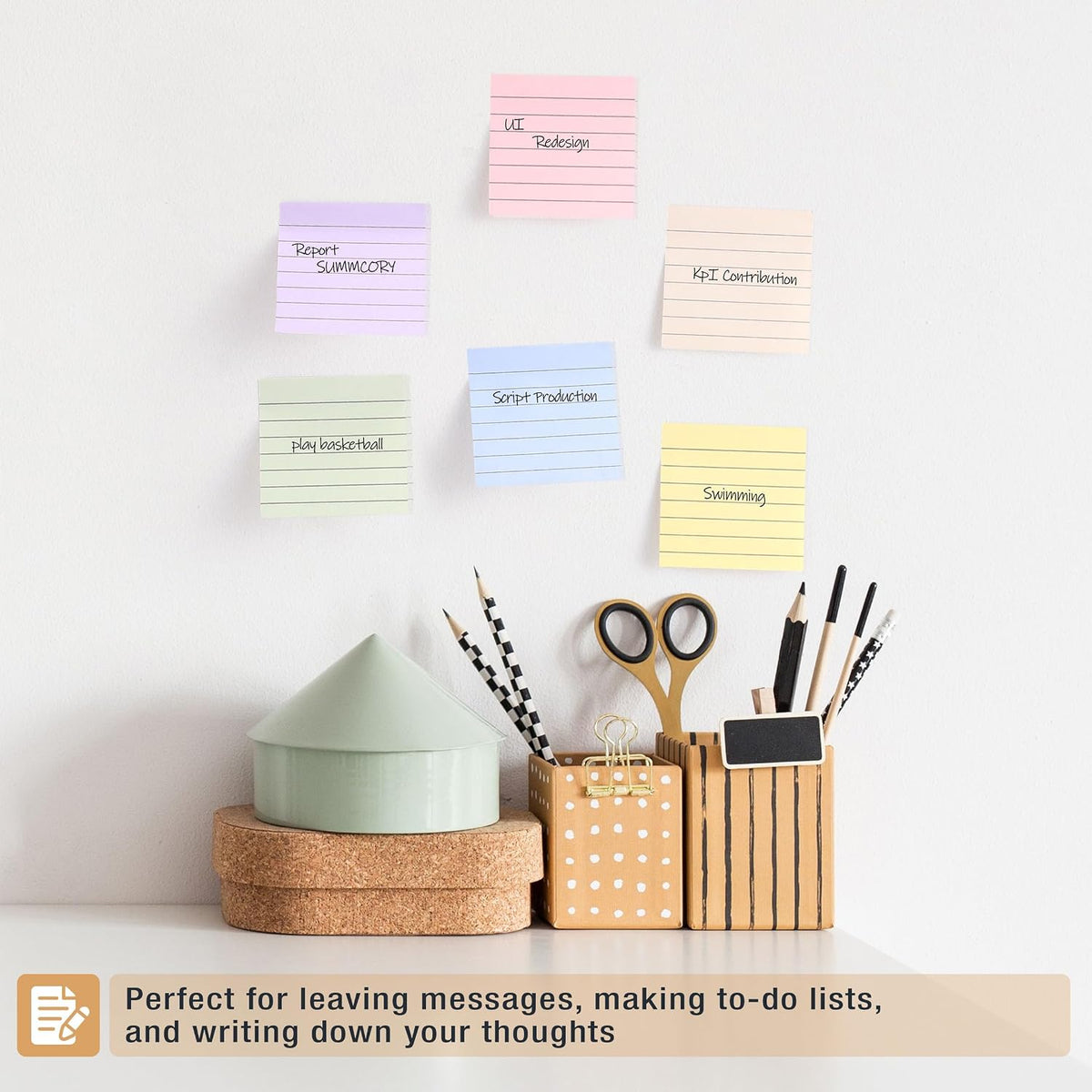 Mr. Pen- Lined Sticky Notes, 3" x 3", 6 Pads, 45 Sheets/Pad