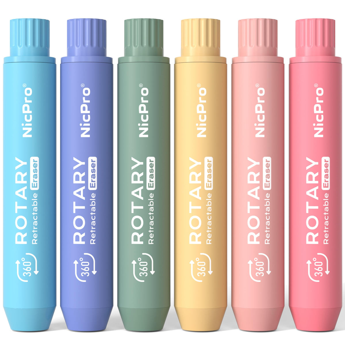 Nicpro 6 Pack Rotary Retractable Erasers, Soft TPE Rubber Twist Eraser