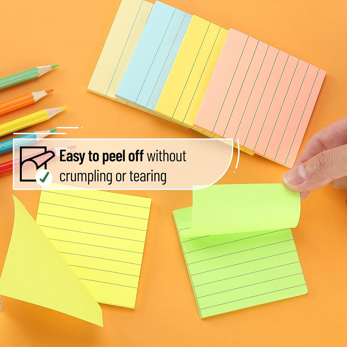 Mr. Pen- Lined Sticky Notes, 3" x 3", 6 Pads, 45 Sheets/Pad