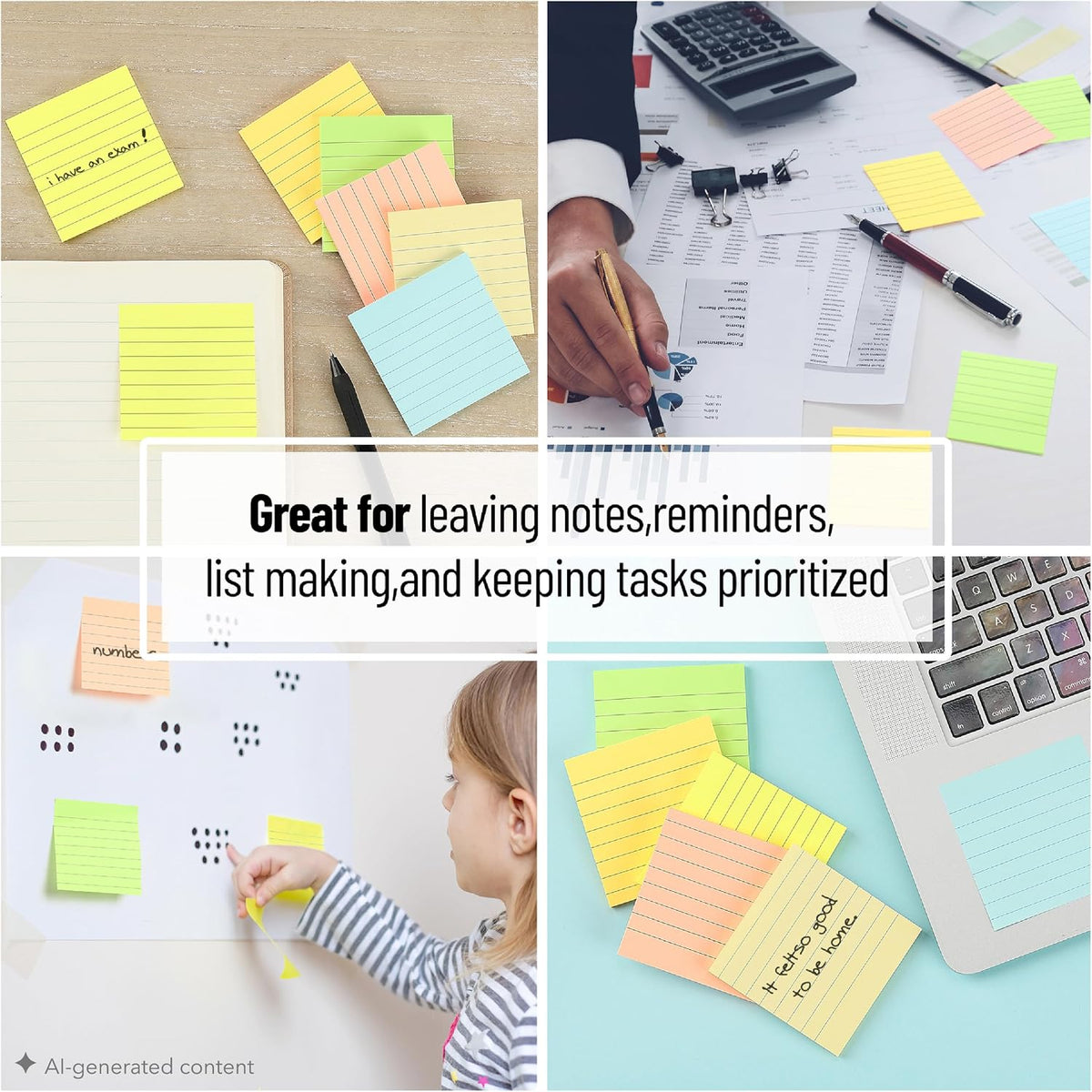Mr. Pen- Lined Sticky Notes, 3" x 3", 6 Pads, 45 Sheets/Pad
