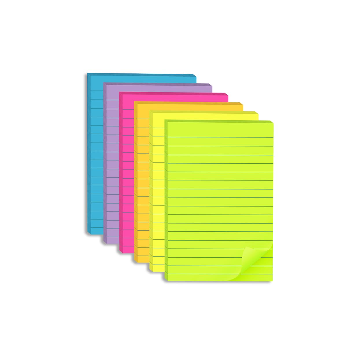 (6 Pack) Lined Sticky Notes 4x6 in,Bright Large Notepads with Lines