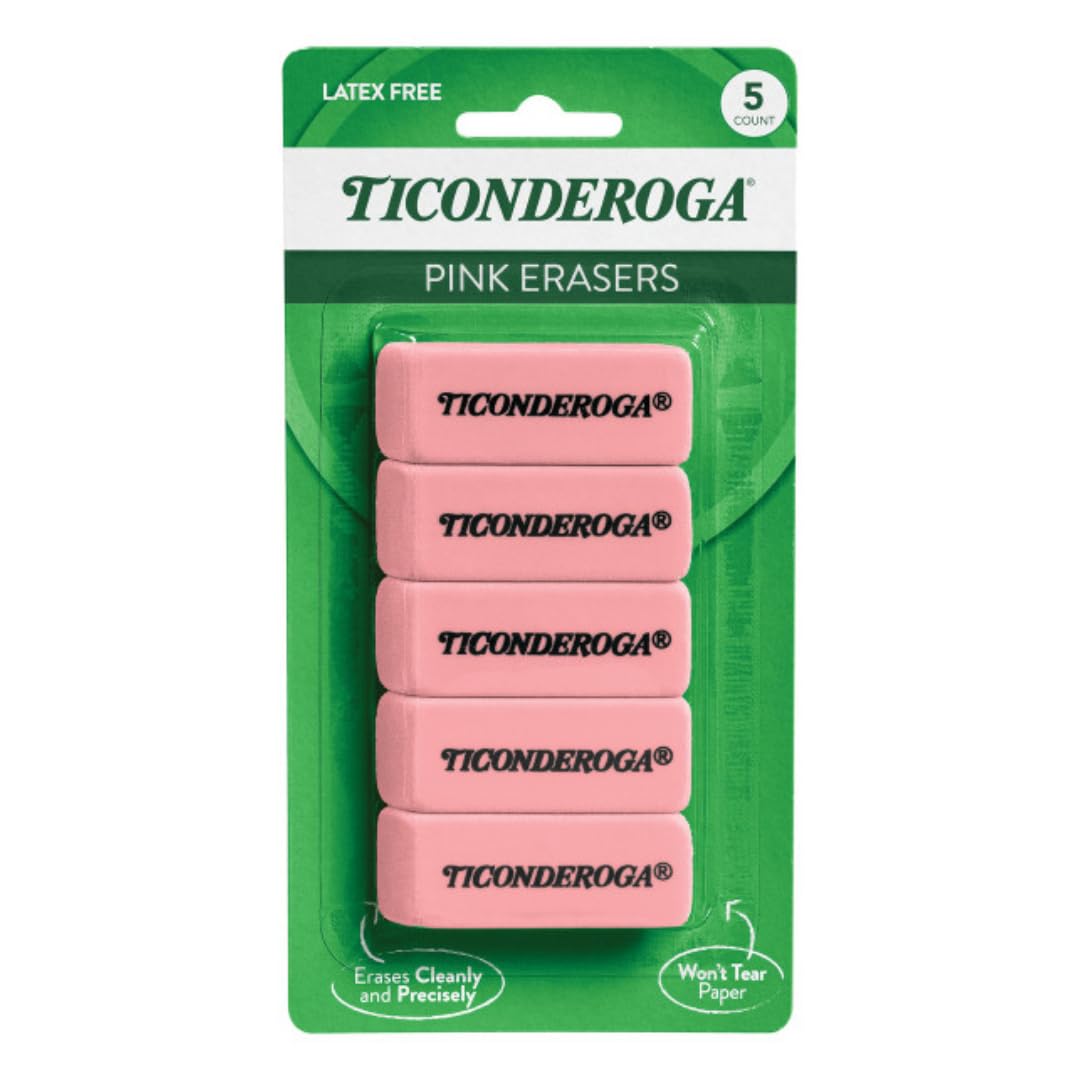 Ticonderoga Wedge Erasers, Pink, 5/Pack