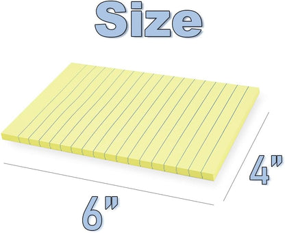 (12 Pack) Lined Sticky Notes 4x6 in,Yellow Large Notepads with Lines