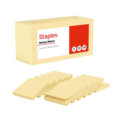 Staples Sticky Notes, 3x3 Inch, Assorted Colors, 3600 Sheets