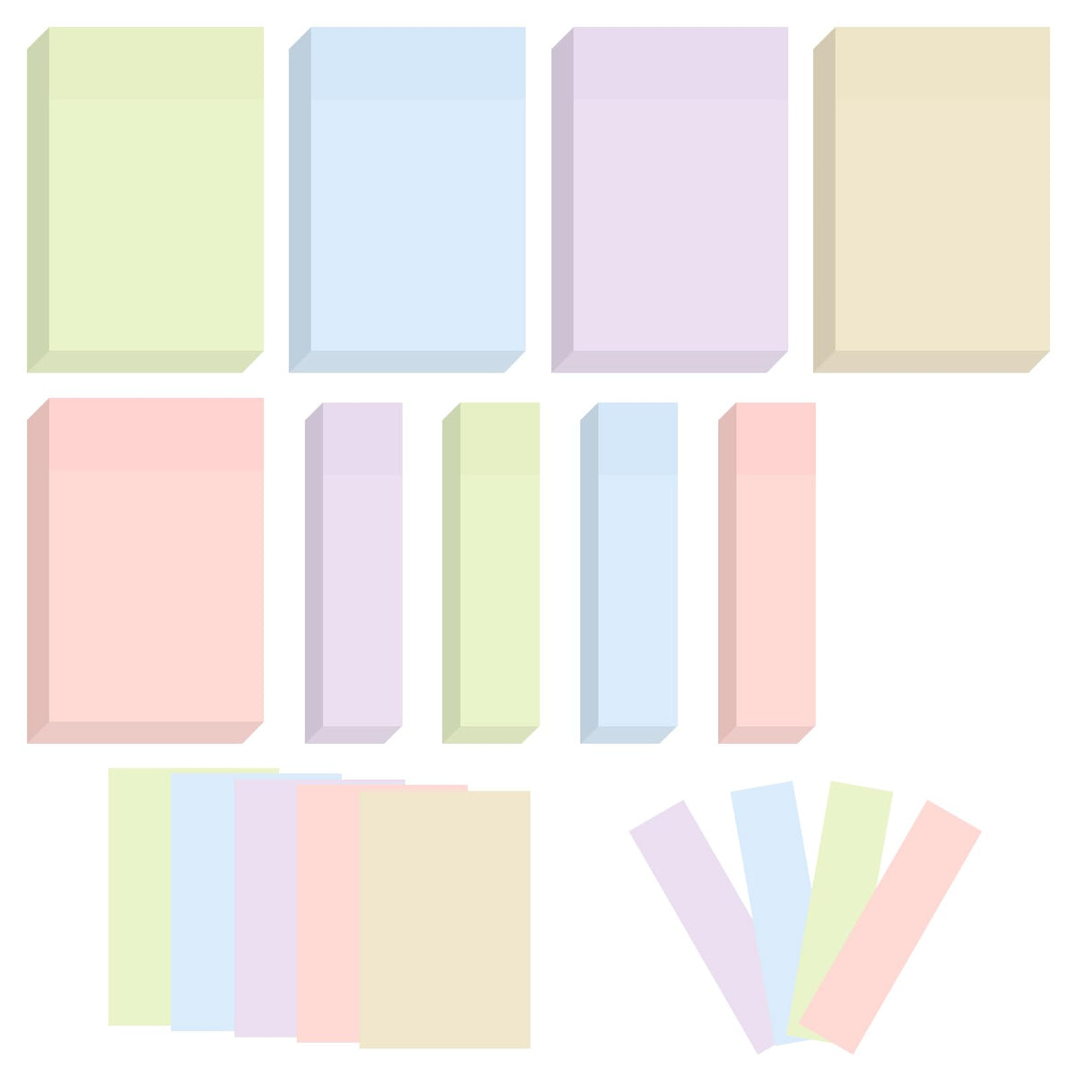 BAYTORY 6 Pads Pastel Sticky Notes, Self-Stick Note (3x3 & 3x2 & 3x0.7 in)
