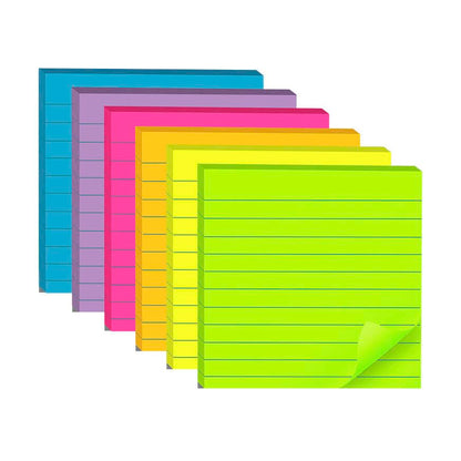 (12 Pads) Lined Sticky Notes 4x4 in, 6 Bright Colors Self-Stick Note Pads