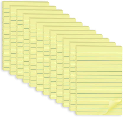 (12 Pack) Lined Sticky Notes 4x6 in,Yellow Large Notepads with Lines